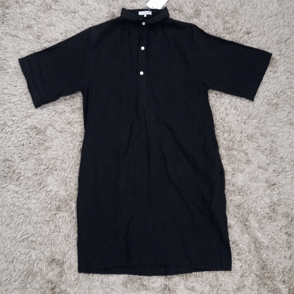 New Blluemade Black Belgian Linen Dress 2XS